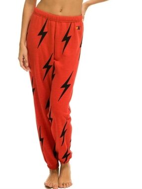 Aviator Nation Bolt Stitch Repeat Sweatpants Red Black Small